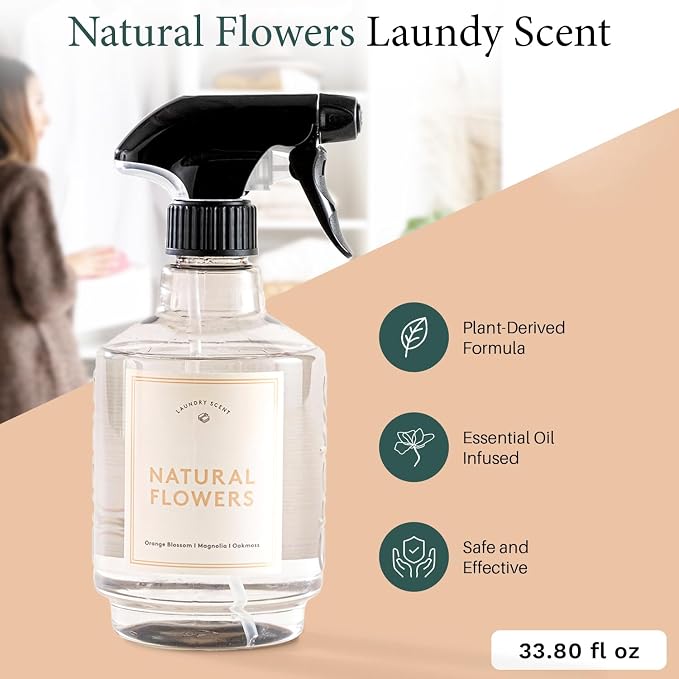 Chakra Freshener Fabric Spray - Long-Lasting Multi-Purpose Laundry Scent for Bedding, Clothes & Home Fabric Deodorizer, Luxury Room Deodorizer, Linen Spray w/Trigger, 33.8 fl oz, Natural Flowers