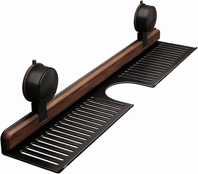 Bathroom Sink Shelf Over Faucet, No Drill Floating Shelf for Bathroom Sink, Under Sink Caddy Organizers for Toothbrush Soap(Black, 31 inch)