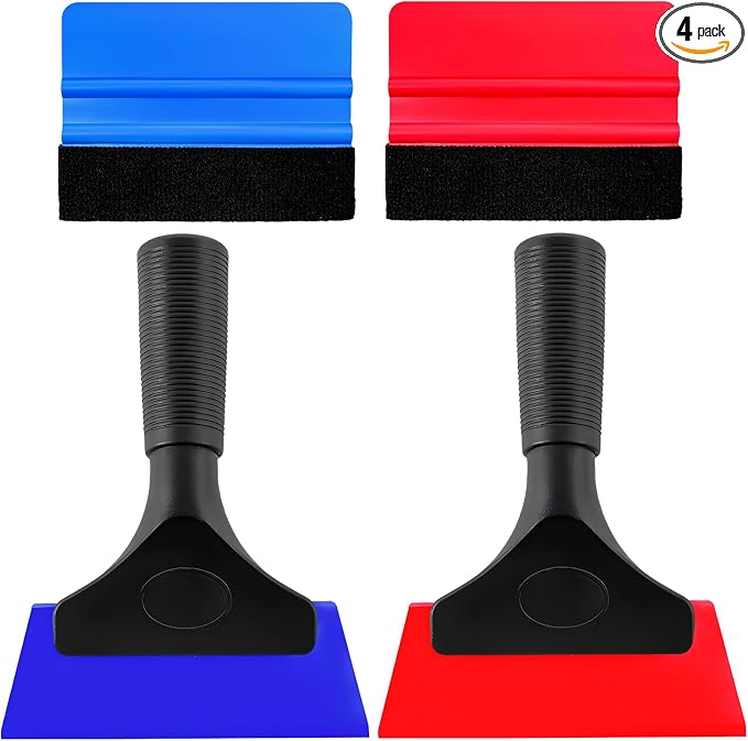 Yourkar 4 PCS Window Tint Kit Tools, Professional Vinyl Wrap Kit with Plastic Squeegee & Felt Squeegee, Universal Privacy Film Installation Tint Tools for Vehicle Glass Home (Blue+Red)