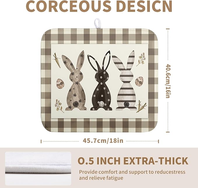 Easter Dish Drying Mat for Counter Bufflao Plaids Bunny Dish Mat Cute Rabbits Eggs Carrot Absorbent Microfiber Dish Draining Mat Reusable Dishes Pad Large 16x18 In