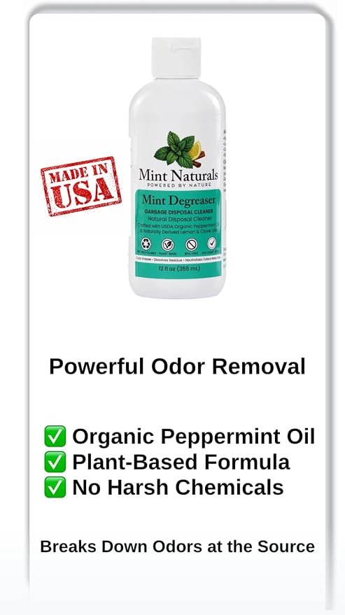 Natural Garbage Disposal Cleaner & Deodorizer - 12oz | Made in USA with USDA Organic Peppermint Oil by Mint Naturals