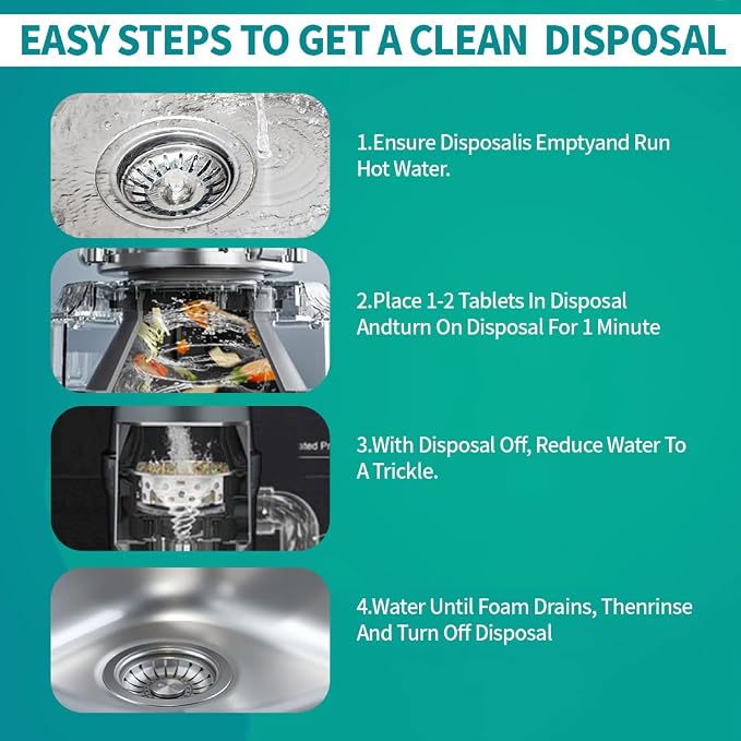 Garbage Disposal Cleaner and Deodorizer Tablets 24-Pack,Septic Safe Sink and Drain Foaming Clean Tablets,Quickly Eliminates Odors,Powerful Foaming Action,Lemon Scent – 1-Year Supply