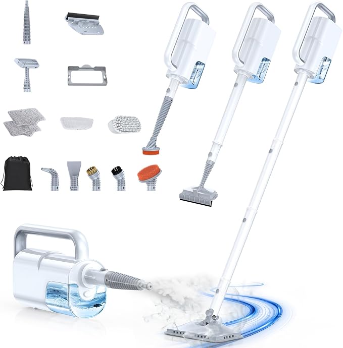 Steam Cleaner, Detachable 10-in-1 Handheld Steam Mop for Multi-Surface | Quick 10s Heat, 350ml Water Tank and 2-Level Steamer for Cleaning Floor, Window, Carpet, BBQ Grill, Tile, Sofa, Car and Grout