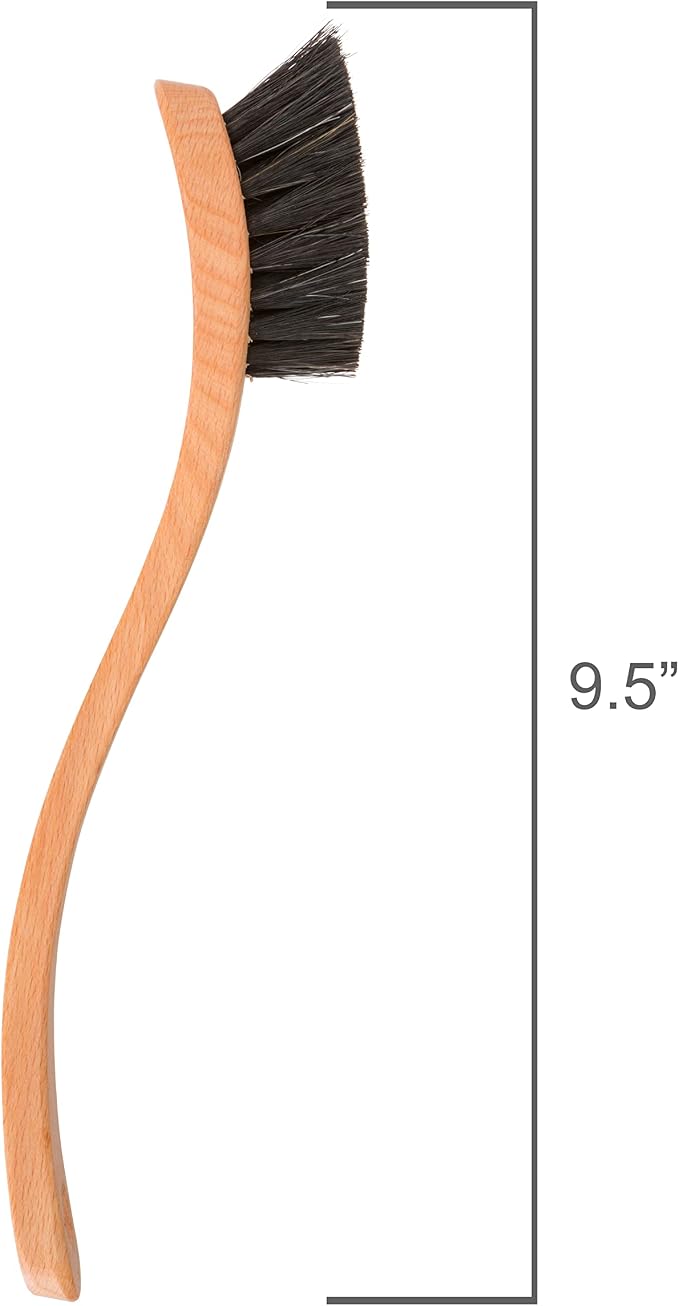 Redecker Dish Brush, Horsehair, Curved Handle – Precision Head for Delicate Cleaning, Made in Germany
