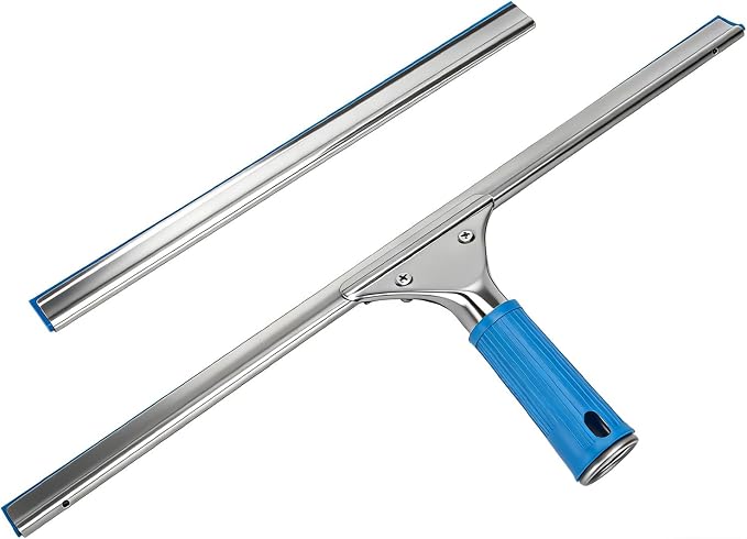 18” Professional Squeegee for Window Cleaning with 12” Replacement Blades | Window Squeegee for Shower Glass Door, Stainless Steel Rubber Squeegee