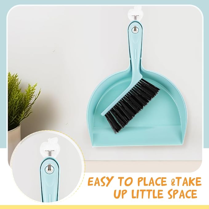 Sliner 18 Pack Mini Dustpan Brush Set Small Broom Set Bulk,Blue, Pink,Beige | Nesting Snap Plastic Dust Pans with Brush, Small, Handheld, Portable, Cleaning, Suitable for Desktop Pets Care Camping