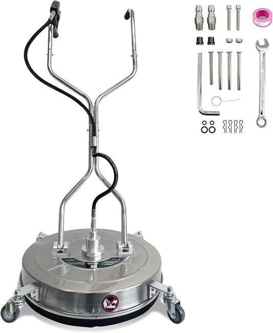 20" Pressure Washer Surface Cleaner with Dual Handles – Stainless Steel, 4-Wheel Design for Driveways, Sidewalks, Curbs, Decks, & Patios – 4600 PSI, High-Efficiency Cleaning Accessory
