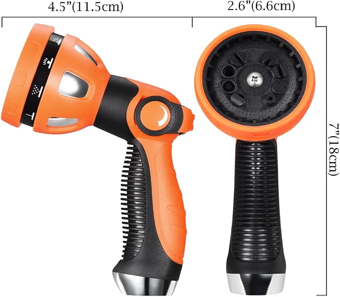 Water Hose Nozzle|Garden Hose Nozzle Hose Spray Nozzle with 10 Patterns High Pressure Hose Nozzles for Garden Hose for Watering Plants Washing Cars Pets(Orange)