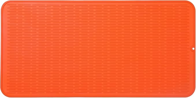 MicoYang Silicone Dish Drying Mat for Multiple Usage,Easy clean,Eco-friendly,Heat-resistant Silicone Mat for Kitchen Counter or Sink,Refrigerator or Drawer Liner Orange 5XL 36inches x 18inches
