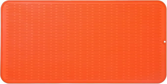 MicoYang Silicone Dish Drying Mat for Multiple Usage,Easy clean,Eco-friendly,Heat-resistant Silicone Mat for Kitchen Counter or Sink,Refrigerator or Drawer Liner Orange 5XL 36inches x 18inches