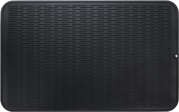 MicoYang Silicone Dish Drying Mat for Multiple Usage,Easy clean,Eco-friendly,Heat-resistant Silicone Mat for Kitchen Counter or Sink,Refrigerator or Drawer Liner Black 3XL 28 inches x 18 inches