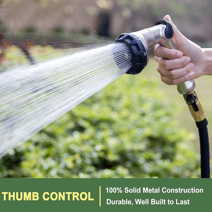 FANHAO Thumb Control Garden Hose Nozzle Heavy Duty Metal, 8 Spray Patterns | Rustproof Zinc Alloy Water Hose Sprayer, High Pressure, Non-Slip Ergonomic Grip for Lawn & Plant Watering, Car & Pet Washing