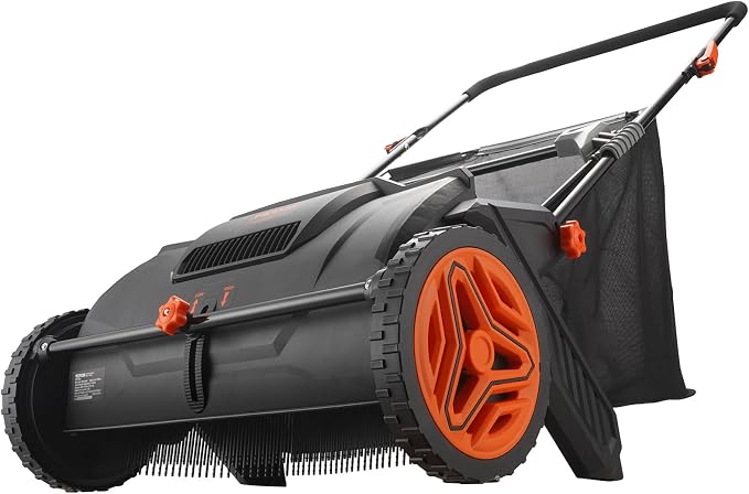 VEVOR Push Lawn Sweeper, 21inch Leaf & Grass Collector, Heavy Duty Thickened Steel Durable to Use with Large Capacity 3.5 cu. ft. Mesh Collection Hopper Bag, 2 Spinning Brushes | Adjustable Brush Height & 2 Spinning Brushes, Manual Yard Sweeper for Lea...