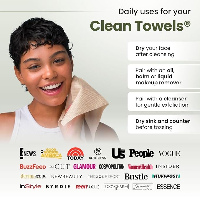 Clean Skin Club Bamboo Viscose Clean Towels® XL 100% USDA Biobased Face Towel, Disposable Face Towelette, Makeup Remover Dry Wipes, Ultra Soft, 50 Ct, 1 Pack