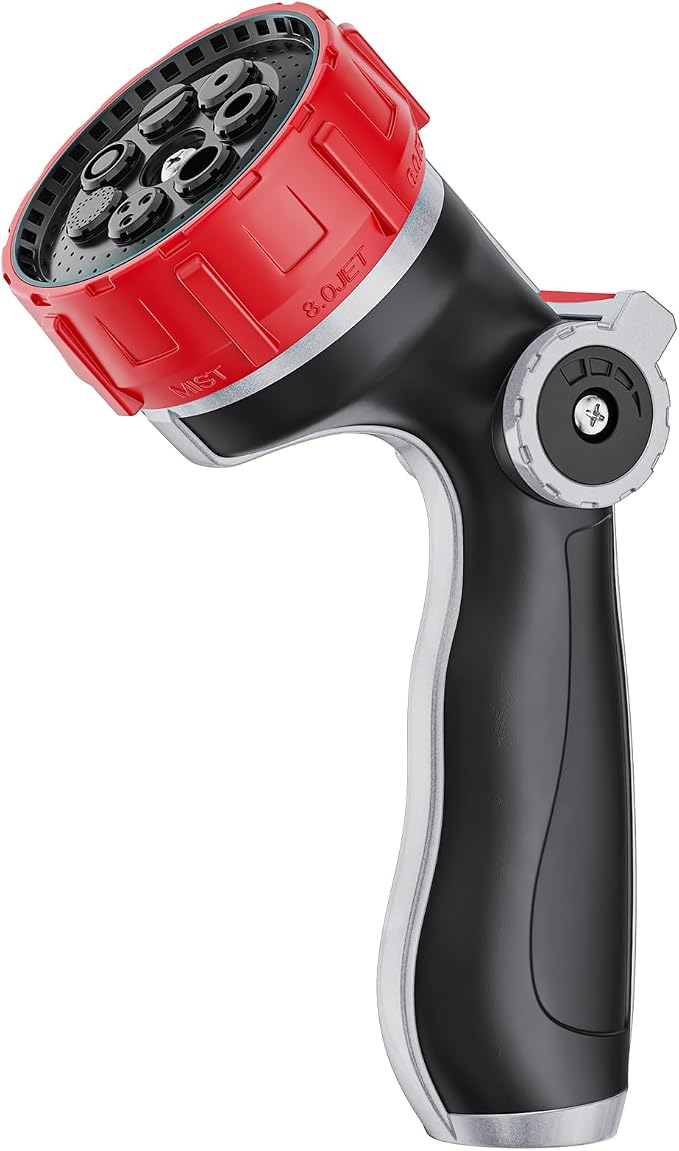 FANHAO Professional Garden Hose Nozzle Heavy Duty Metal, Thumb Control Spray Nozzle with 7 Patterns, High Pressure Water Nozzle with 3 Adjustable Jet Modes for Car Wash, Watering Lawn and Pets