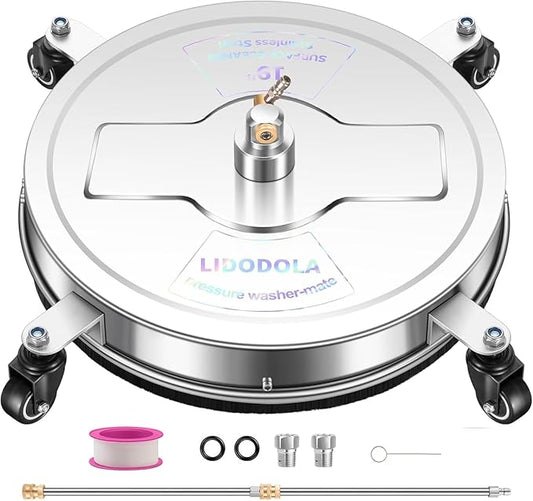 LidoDola 19'' Pressure Washer Surface Cleaner, Power Washer Accessory | Stainless Steel Housing with 4 Wheels, 1/4" QC, 2 Extension Wands & 2 Replacement Nozzles, for Gas & Electric Pressure Washer