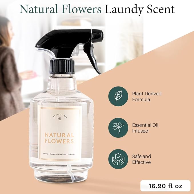 Chakra Freshener Fabric Spray - Long-Lasting Multi-Purpose Laundry Scent for Bedding, Clothes & Home Fabric Deodorizer, Luxury Room Deodorizer, Linen Spray w/Trigger, 16.9 fl oz, Natural Flowers
