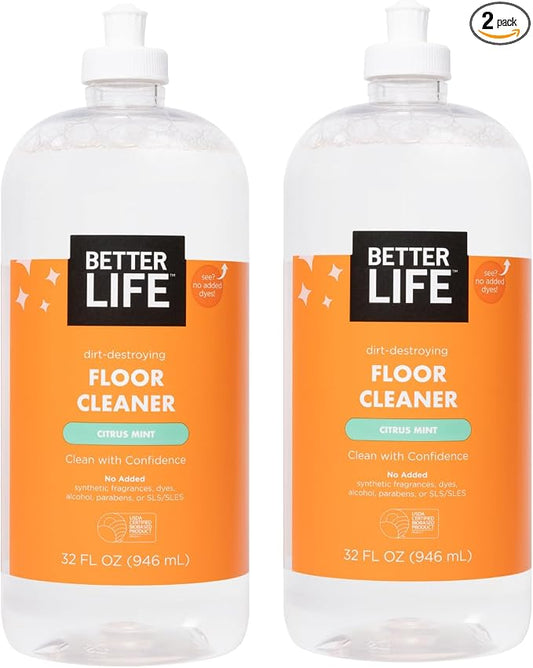 Better Life Floor Cleaner - Liquid Multipurpose Cleaner for Wood, Tile, Laminate, Vinyl, Bamboo - Hardwood Floor Cleaner for Mopping - Citrus Mint, 32 Fl Oz (Pack of 2)