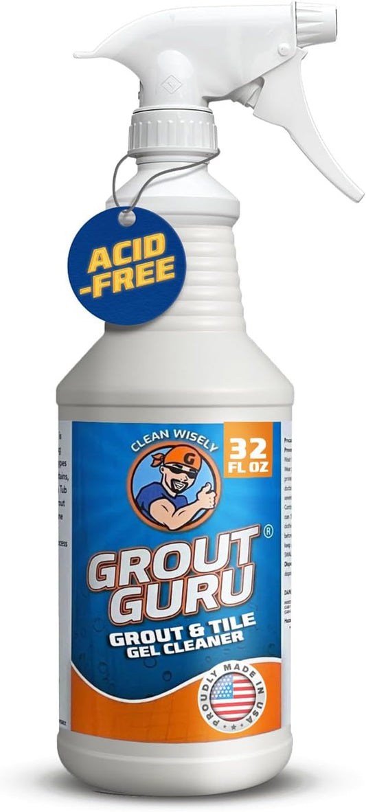 Professional Gel Grout Cleaner Spray, Heavy Duty Tile Grout Cleaner for Tub & Wall, Acid-Free Deep Cleaning Solution, Safe for Marble, Porcelain & Stone, Made in USA, 32 Oz