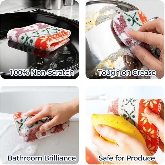 Amarelle GEN II Dish Washing Scrubbers (5-Pack) 2-in-1, Made in Green Kitchen Scrubbers for Dishes, Non Scratch Pot & Pan Scrubber, Dual-Sided Heavy-Duty Scouring Pads, Reusable (Nordic Folk)