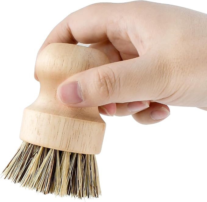 2 Pcs Dish Brush, Wood Dishes Scrub Brush, Pot Brush for Kitchen Cleaning Dishes Pots Pans (Sisal and Palm)