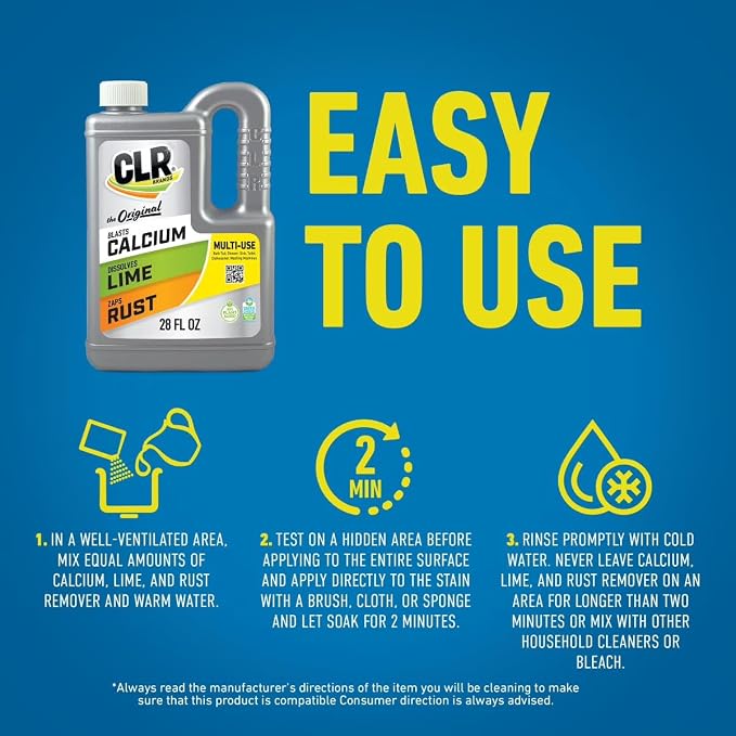 CLR Brands Lime & Rust Remover, Blasts Calcium, Dissolves Lime, Zaps Stubborn Rust Stains and Hard Water, 42 oz Jug