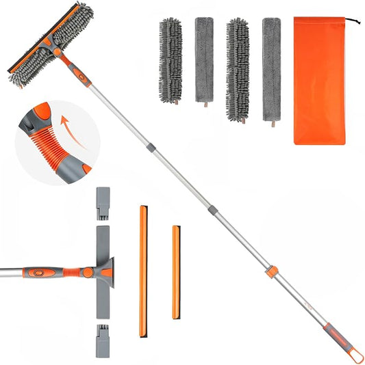 Eazer 65'' Squeegee Window Cleaner 2 in 1 Rotatable Window Cleaning Tool Kit with Telescopic Pole, Window Washing Equipment with Bendable Head for Indoor/Outdoor Window and Car Glass - EAW01 Pro
