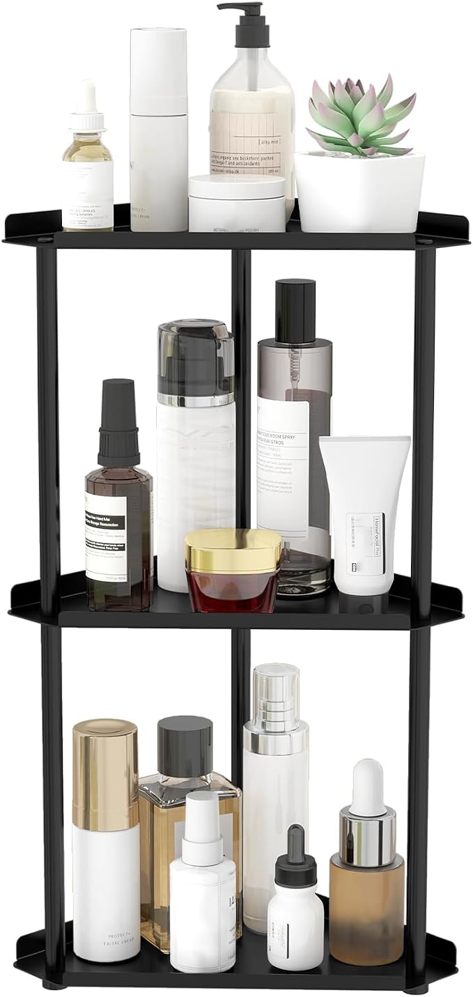 Jesginboo 3 Tier Bathroom Counter Organizer, Vanity Organizer Corner Shelf | Skincare, Makeup Countertop Organizers, Kitchen, Bathroom Counter Storage, Black