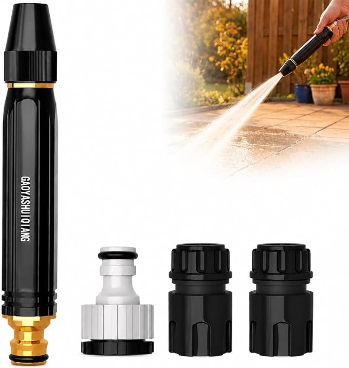Heavy Duty Hose Nozzle, Adjustable High Pressure Water Hose Nozzle with Metal Garden Hose Sprayer, Leak-Proof Jet Spray Nozzle for Car Wash, Lawn, Garden Watering, Patio Cleaning
