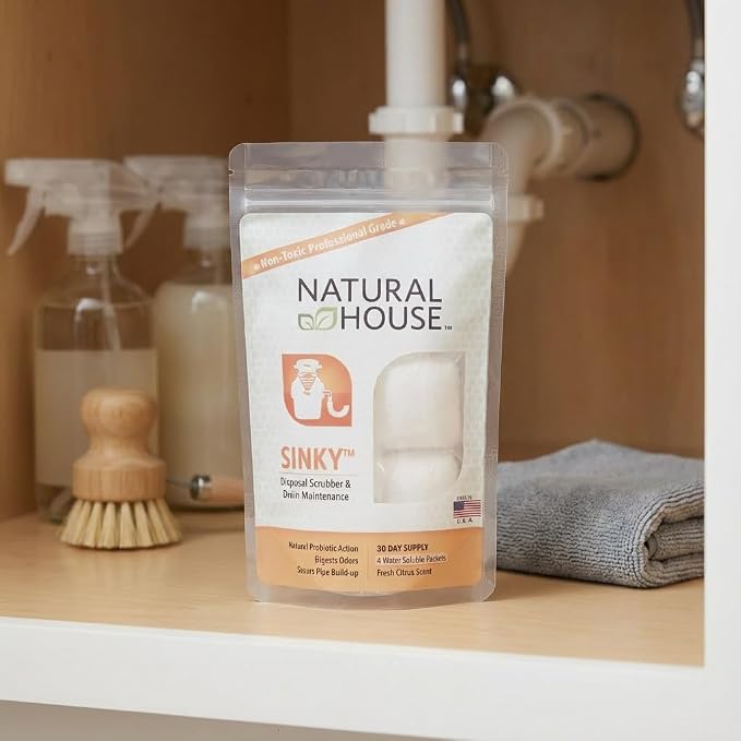 Natural House Sinky - Plant-Based Enzyme Drain Cleaner Pods Family Pack - 120 Count - 2-Year Supply - Septic-Safe, Plumbing-Friendly - Citrus Scent