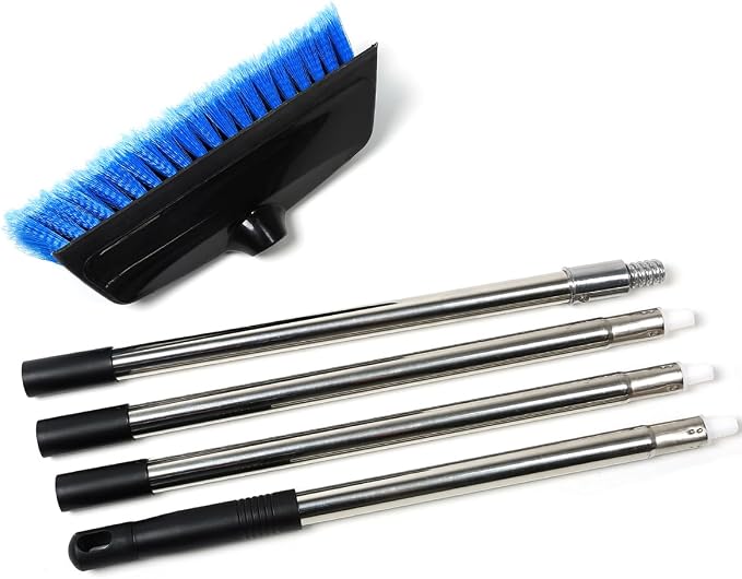 68" Car Wash Brush with Long Handle | Built-in Rubber Squeegee & Rubber Bumper | Lightweight extendable Handle | Soft Bristle Brush for Car, RV, Boat, Solar Panel, Deck Washing