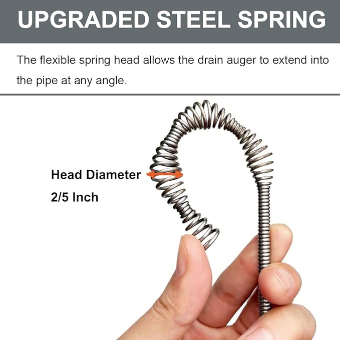 Drain Auger, Clog Remover with Drill Adapter, 25 Feet Flexible Plumbing Snake Use Manually or Powered for Kitchen,Bathrom and Shower Sink, Comes with Gloves(Gray)