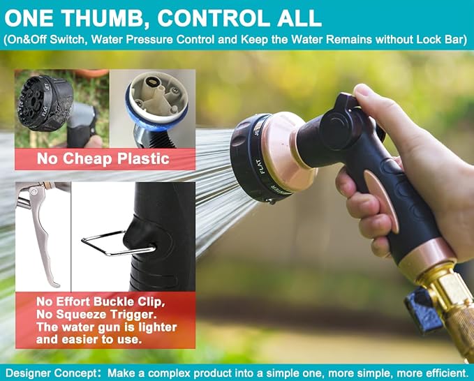 ESOW Garden Hose Nozzle 100% Heavy Duty, Metal Water Hose Nozzle with 7 Spray Patterns, Thumb Control All for Watering Plant & Lawn, Washing Car & Pet