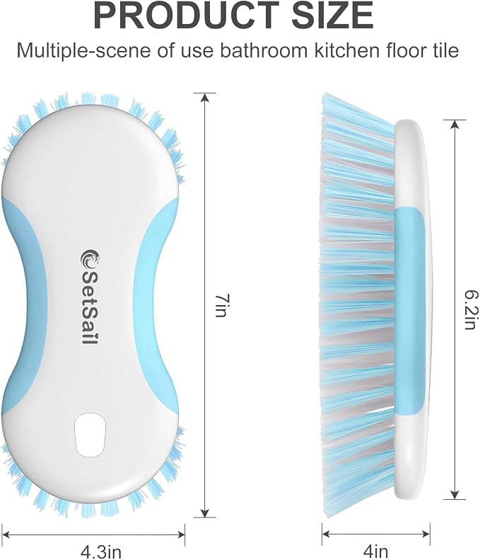 SetSail Multi-Purpose Scrub Brush of 2 Pack, Blue | Stiff Bristles Cleaning Brush with Non-Slip Grip Heavy Duty Scrub Brushes for Cleaning Bathroom Kitchen Tile Bathtub Sink
