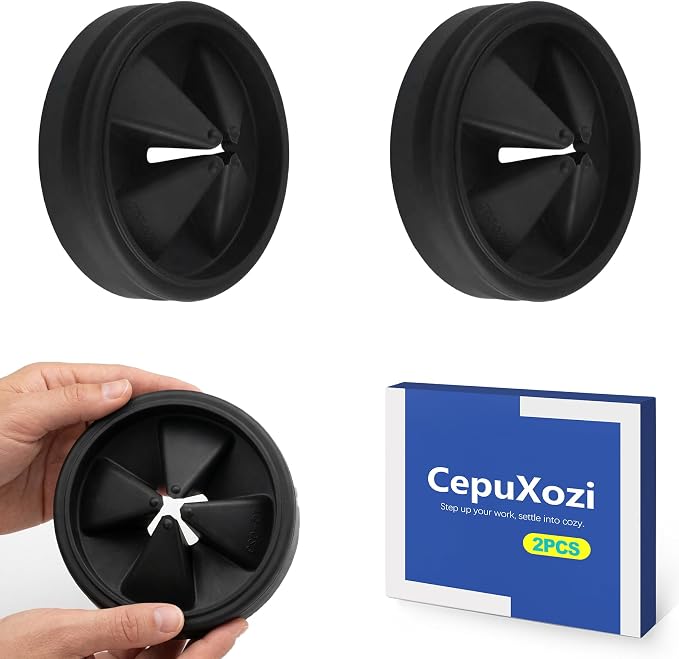 2 Pack Garbage Disposal Splash Guard for 3-3/8 Inch Drains, Quiet Rubber Sink Stopper & Baffle Replacement, Removable Disposal Cover Insert & Strainer Parts for Kitchen
