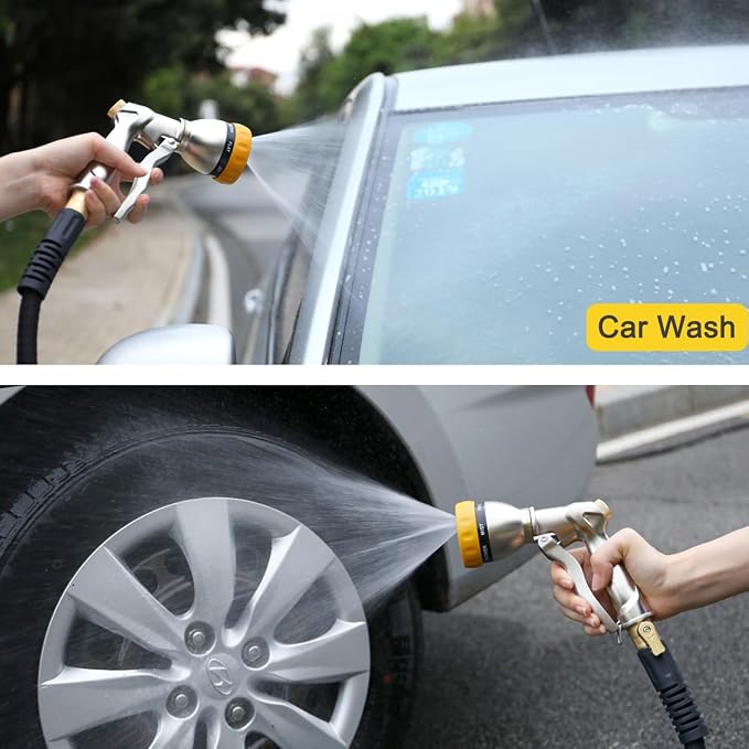 FANHAO Metal Garden Hose Nozzle Heavy Duty, 7 Adjustable Spray Patterns | Rustproof Zinc Alloy, Ergonomic Grip, Hands-Free Lock, Leak Proof High Pressure Water Nozzle for Lawn & Plant, Car & Pet