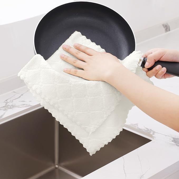 Homaxy 24 Pack Dish Towels for Kitchen (10 x 20 Inches, White), Super Soft and Absorbent Coral Velvet Dish Cloths for Washing Dishes, Nonstick Oil Fast Drying Microfiber Cleaning Cloth