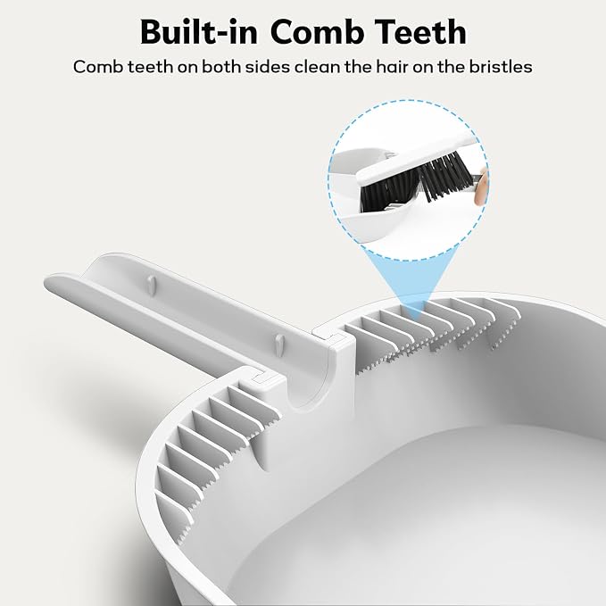 SetSail Small Dustpan and Brush Set with Teeth for Pet Hair Cleaning,White | Nesting Snap-On Handheld Broom and Dust Pan Portable Broom and Dustpan Set Suitable for Desktop,Sofa, Camping