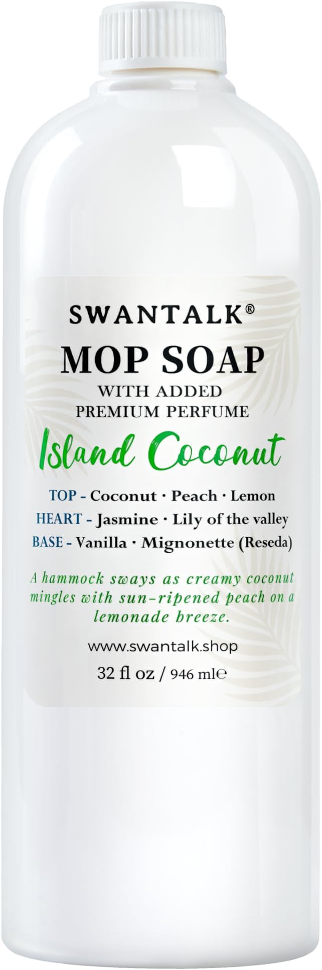 Premium Mop Soap Highly Scented, Odor-Eliminating Floor Cleaner for Mopping Hardwood, Tile, LVP, Laminate, 4X Concentrated Formula, Streak-Free No Residue, Pet Safe, 32oz (Island Coconut)