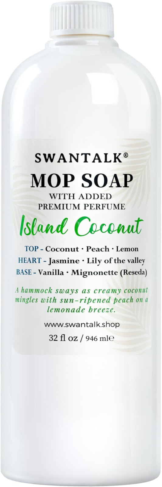 Premium Mop Soap Highly Scented, Odor-Eliminating Floor Cleaner for Mopping Hardwood, Tile, LVP, Laminate, 4X Concentrated Formula, Streak-Free No Residue, Pet Safe, 32oz (Island Coconut)