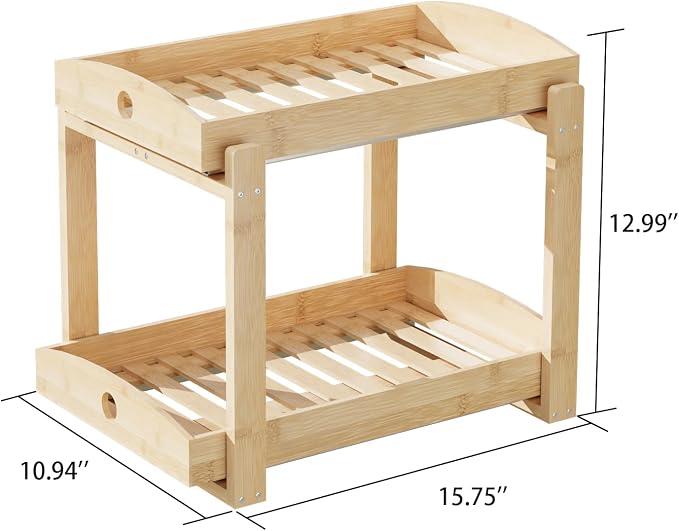 APRTAT 2 Pack Under Sink Organizer, Bamboo Wooden 2-Tier Pull-Out Storage with Sliding Drawers for Kitchen and Bathroom Cabinets, Easy Installation (Natural)