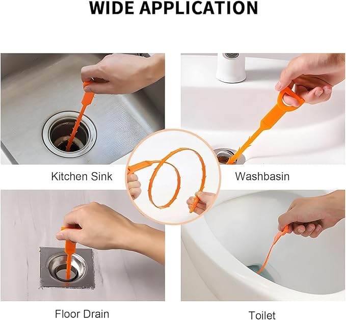Drain Snake Clog Remover:3 Pcs Hair Clog Auger, 25 Inch Drain Cleaner Tool Suitable for Dredging Clogged Pipes, Sink, Shower Drains(Orange)