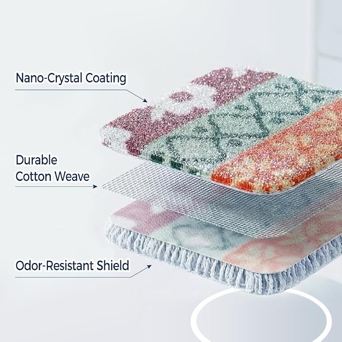 Amarelle GEN II Dish Washing Scrubbers (5-Pack), Made in Green Kitchen Scrubbers for Dishes, Non Scratch Pot & Pan Scrubber, Dual-Sided Heavy-Duty Scouring Pads, Reusable (Nordic Folk)