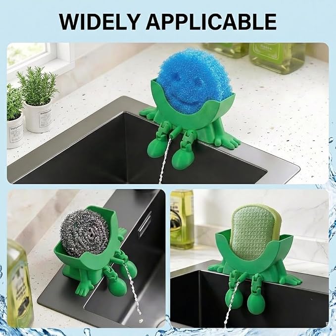 Creative Drainage Sponge Holder: Traceless Glue, 3D Printed Funny Kitchen Sink Holder, Keeps Sponge Dry – for Scrub Daddy (1, Green)