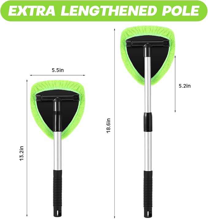 Potchen 8 Pcs Car Windshield Cleaner Tool Kit with Extendable Handle, Microfiber Towel Pads, Brush, Empty Spray Bottle for Auto Glass Wiper Suvs Rvs & Home Windows (Green)