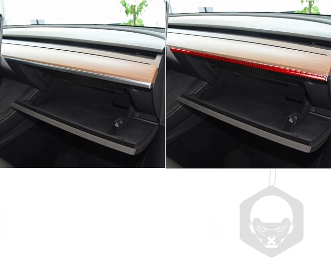 Red Real Carbon Fiber Trim for Tesla Accessories | for Model 3 2017-2022 / Model Y 2020-2024 Dashboard Co Pilot Decoration Strip Sticker Interior Thick Overlay Decal