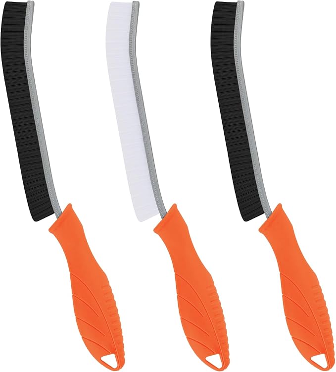 FOOGWEE Hard Bristle Crevice Cleaning Brush - Cleaning Supplies - Grout Cleaning Brushes for Household Use - Crevice Cleaning Tool for Bathroom, Home and Kitchen (3, Orange)