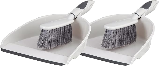 Dustpan and Brush Set, Hand Broom with Ergonomic Grip Handle - Rubber Edge for Easy Dirt Pickup, Durable Material - Grey & Blue Hand Brush by Superio, 2-Pack (Gray, 2-Pack)