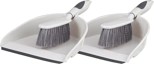 Dustpan and Brush Set, Hand Broom with Ergonomic Grip Handle - Rubber Edge for Easy Dirt Pickup, Durable Material - Grey & Blue Hand Brush by Superio, 2-Pack (Gray, 2-Pack)