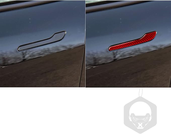Red Real Carbon Fiber Trim for Tesla Accessories | for Model 3 2017-2022 / Model Y 2020-2024 Door Handle Decoration Panel Sticker Exterior Thick Overlay Decal